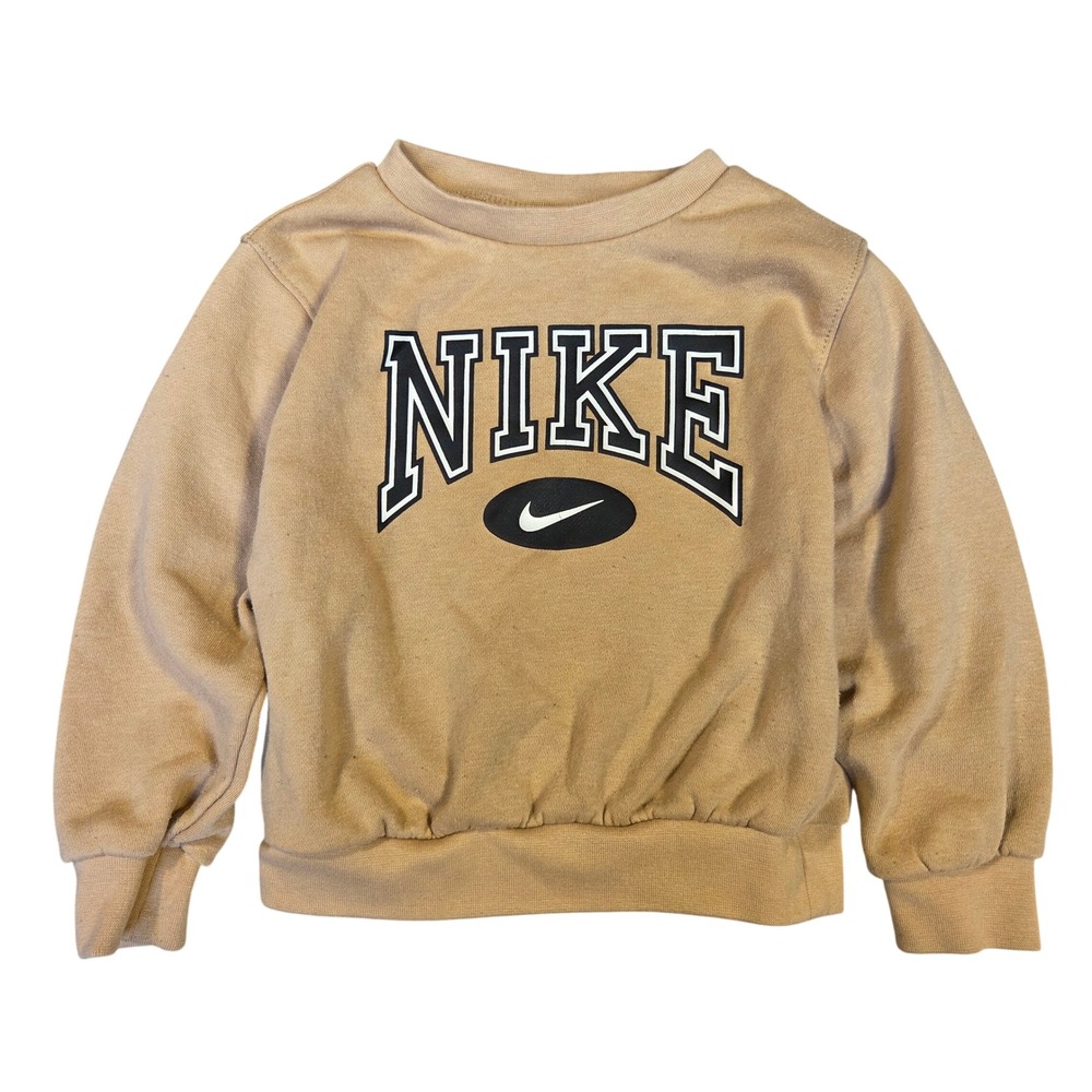 Nike Kids Tan Varsity Logo Fleece Crewneck Sweatshirt 2T Brown Pullover Casual